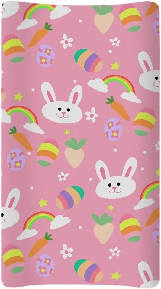 Rabbit Easter Baby Changing Pad Cover Stretchy Diaper Changing Cover Waterproof Breathable Universal Tray Table Mat Fit 32"x16" Contoured Pad