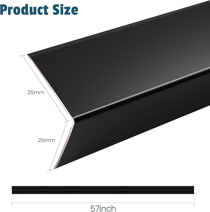 8Pcs 57" Black Metal Corner Protector, L-Molding Corner Guards for Walls, Cabinets, Baseboards, Furniture Decorative Trim, Size 57" x 1" (Pack of 8)