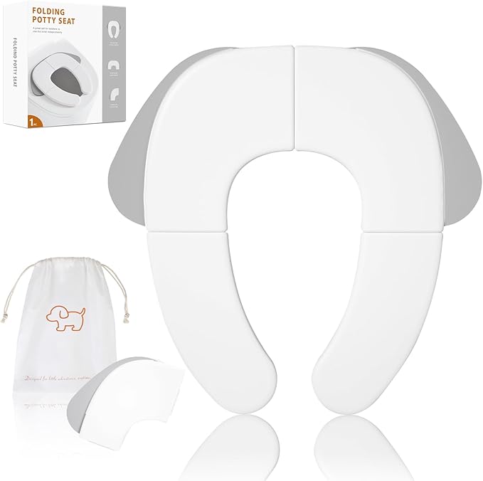 FOOYOO Foldable Toddler Toilet Seat | Portable Potty Training Seat for Travel & Home, Non-Slip, Fits Most Toilets, Easy to Clean, with Travel Bag (Gray)