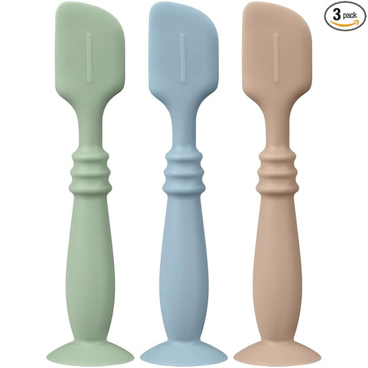 3 Packs Silicone Diaper Cream Applicator with Suction Base, Diaper Cream Spatula Applicator for Babies, Soft Silicone Diaper Cream Brush (Sage/Ether/Natural)