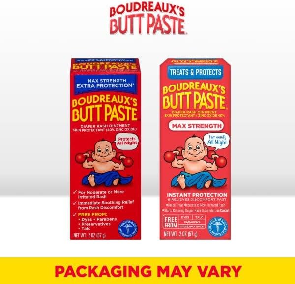 Boudreaux’s Butt Paste Diaper Rash Ointment, Baby Rash Cream Skin Protectant, Fast Relief for Diaper Rash, Soothing Barrier Cream, Maximum Strength, 2 Ounce Tube (Pack of 12)