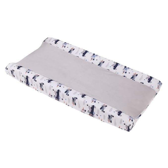 Little Love by NoJo Soar High Lil One Contoured Changing Pad Cover with Airplane Pattern - Soft Plush Center Panel for Baby Comfort - 16" x 32" x 6" - Gray, Navy, Light Blue, and White