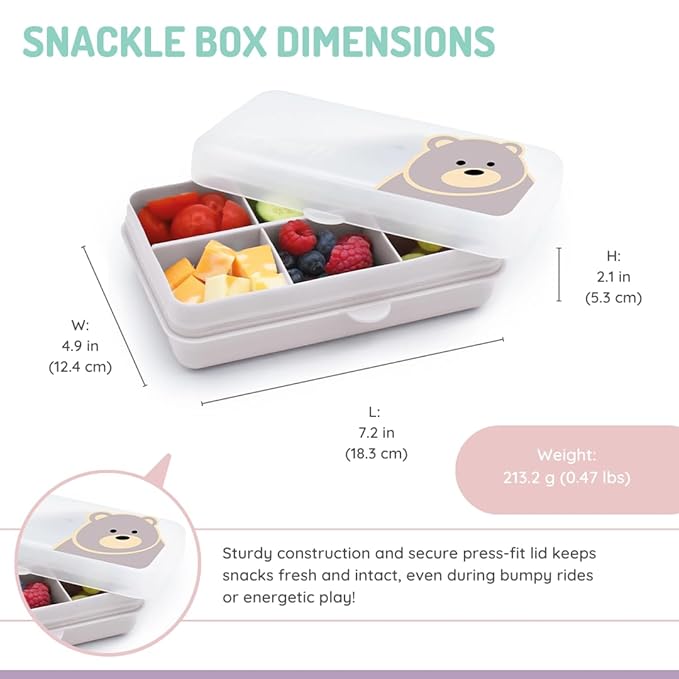 melii Snackle Box | 6-Compartment Divided Snack Container, BPA-Free Food Storage with Removable Dividers for School, Travel & On-the-Go Snacking (Bear)