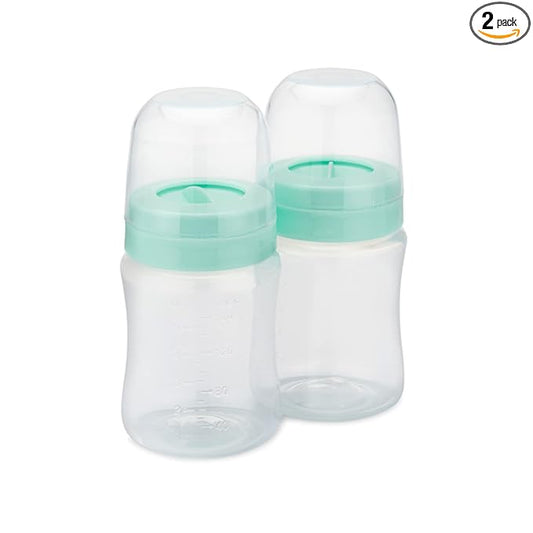 Motif Medical Breast Milk Storage Bottles for Duo Breast Pump - Durable Plastic Breastfeeding Essentials w/Locking Rings, Lids & Nipple Caps - Breast Milk Container (Set of 2, 160 ml)