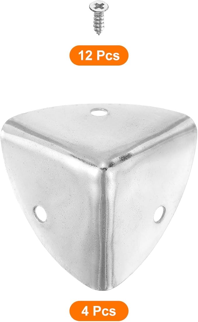 uxcell 4 Pcs Decorative Box Corner Cover, 40mm Metal Edge Guard, Furniture Corner Edges Protector with Screws, Silver