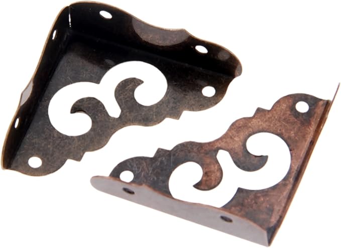 4Pcs Iron Red Copper Vintage Decorative Corner Protector Guards Edge Cover for Chest Case Box-1.22" x 1.22" x 0.43"