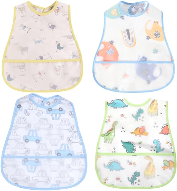 Baby bibs Waterproof Toddler bib - Feeding bib with Pocket for Infant Boy Girl Washable 6-36M