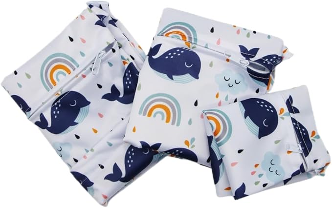 3pcs Cloth Diaper Wet Dry Bags Waterproof Reusable with Two Zippered Pockets Travel Beach Pool Daycare Soiled Baby Items Yoga Gym Bag for Swimsuits or Wet Clothes