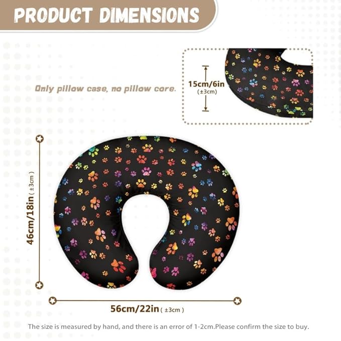 Colorful Dog Paw Nursing Pillow Case for Newborn Baby Black Cartoon Puppy Paws Boy and Girl Feeding Pillow Slipcover Animal Footprint Washable & Breathable Nursing Pillow Cover