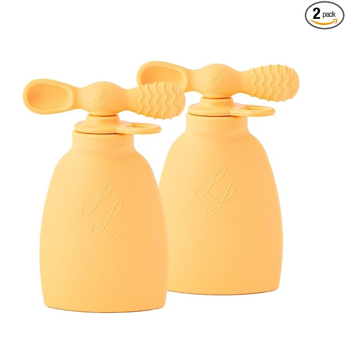 Nontoxic Reusable Baby Food Pouches - Premium Food Grade Silicone - BPA & PFAS Free - Leak-Proof Design - Easy to Clean and Dishwasher Safe (Peach)