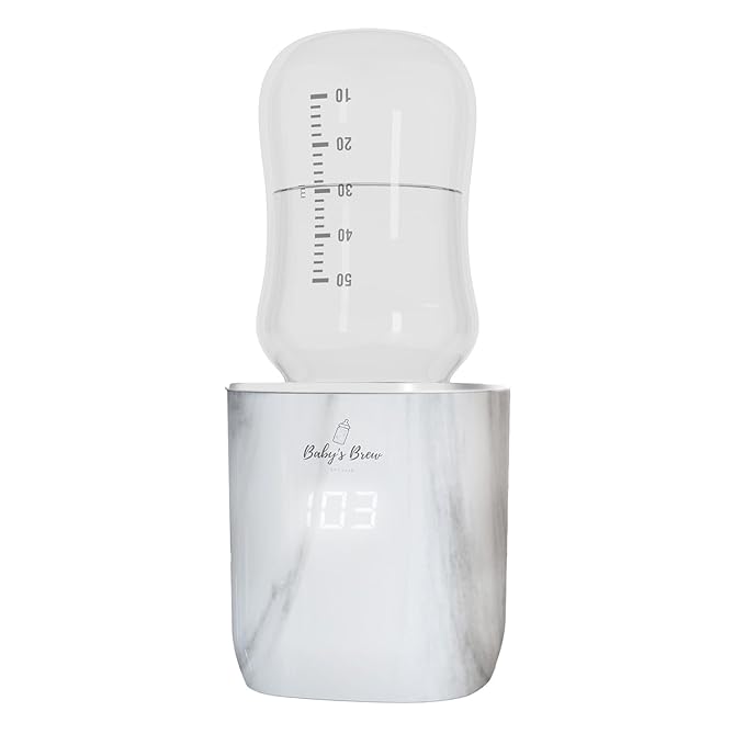 Baby's Brew Portable Bottle Warmer – Cordless Baby Bottle Warmer for Breastmilk & Formula, Rechargeable Travel Milk Warmer, Leak-Proof, Compact, Marble, Adapter Not Included