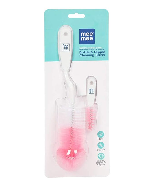 Mee Mee Easy Grip Bottle Brush Cleaner- Baby Milk Bottle Cleaner Nipple Cleaner Brush with 360* Rotating Long Handle (Pink)