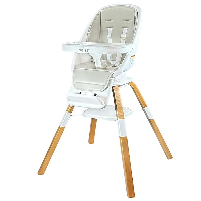 TruBliss Turn-A-Tot High Chair for Babies and Toddlers, 2 in 1 Wooden Portable Baby Feeder or Adjustable Child's Seat with 360 Degree Swivel, Removable Tray, and Pad (Grey Taupe)