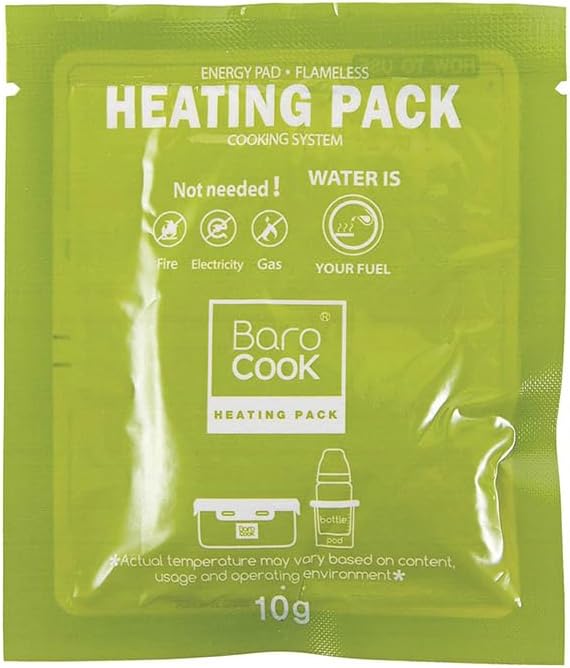 Flameless Heating Packs (10 Pack)- Water Activated Food Warmer, Portable Food Warmer - Heats Milk to 100°F (38°C) in 2 Minutes, Camping, Hiking, Travel & Emergency– Model BP-010 (10g)