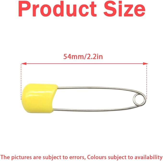 50 PCS Safety Pin 54mm/2.2in Baby Diaper Pins for Cloth Plastic Head Baby Pins for Diapers Stainless Steel Cloth Pins with Locking Closures Nappy Pin for Crafts（DT/Yellow）