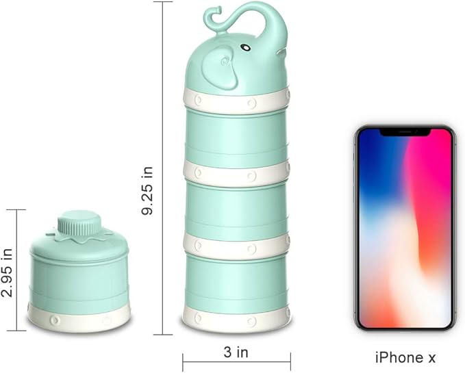 Baby Milk Powder Formula Dispenser,Large Capacity，Non-Spill Twist-Lock Stackable Milk Powder Formula Container and Snack Storage for Travel,Powder Leakage Free,BPA Free,3 Compartment，GREEN
