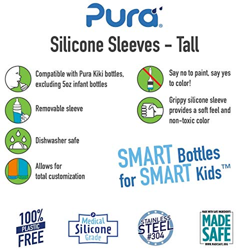 Pura Kiki Tall Silicone Sleeve for Bottle - Plastic-Free, Medical-Grade, Promotes Grip Handle, Protection & Insulation Compatible w/Pura Stainless Bottles 9oz & 11oz - Aqua