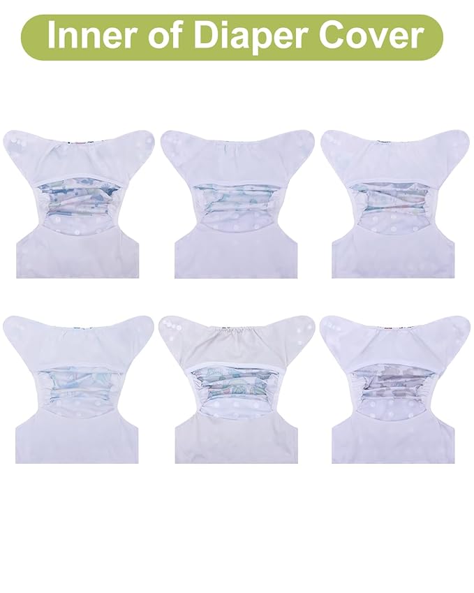 babygoal Cloth Diaper Covers 6 Pack with Wet Bag for Fitted Diapers and Prefolds with Double Gussets, Adjustable and Reusable for Baby Boys and Girls