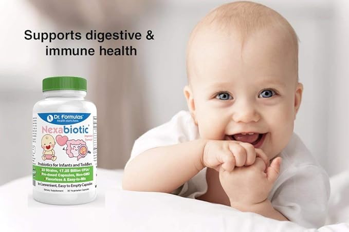DrFormulas Nexabiotic Probiotic Powder for Babies, Infants & Kids Probiotics with Saccharomyces Boulardii, L. Acidophilus, B. Infantis Better Than Gripe Water or Baby Drops, 30 Servings