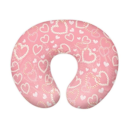 Nursing Pillow Cover, Pink Love Breastfeeding Pillows Covers, Snug Fits Nursing Pillow Slipcovers for Boys Girls, Soft and Stretchy