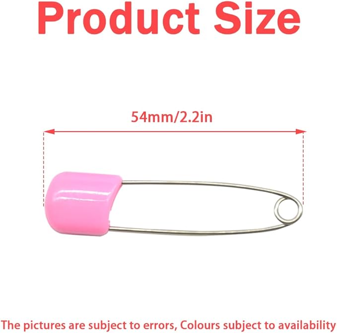 50 PCS Safety Pin 54mm/2.2in Baby Diaper Pins for Cloth Plastic Head Baby Pins for Diapers Stainless Steel Cloth Pins with Locking Closures Nappy Pin for Crafts（DT/Pink）