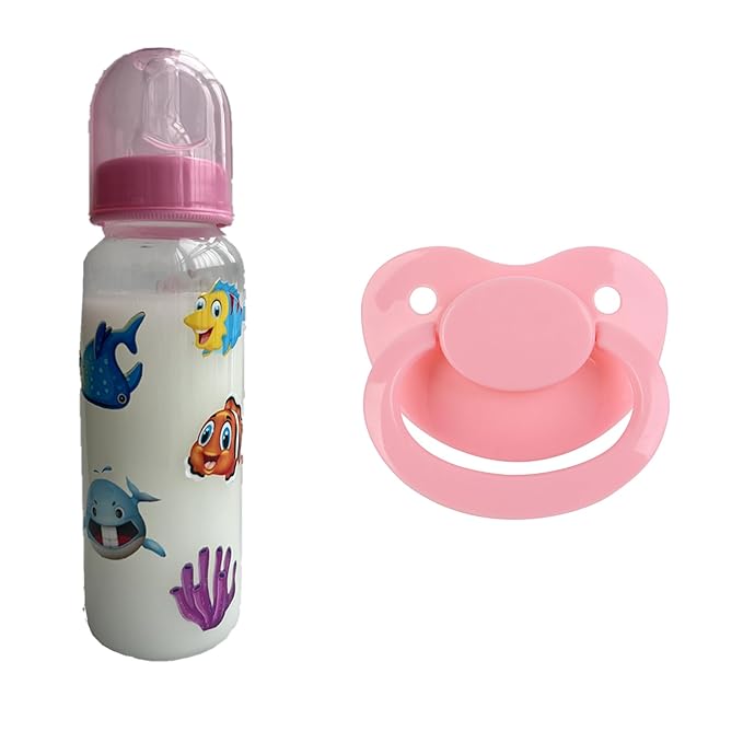 Adult Sized Pacifier and Bottle Set，Print May Vary,250ml (Pink)