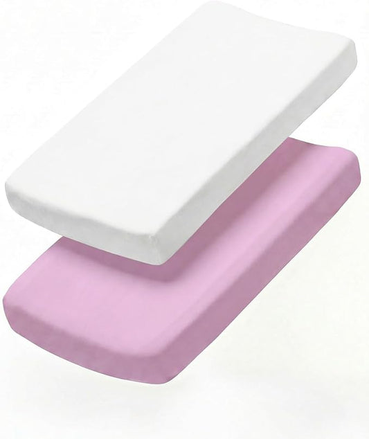 Changing Pad Cover - Pack of 2 Soft Unisex Diaper Change Microfiber Table Sheets - Fits 32"x16" Contoured Pad - Changing Pad Cover for Baby Boys and Girls - Machine Washable - Oeko-Tex, White/Pink