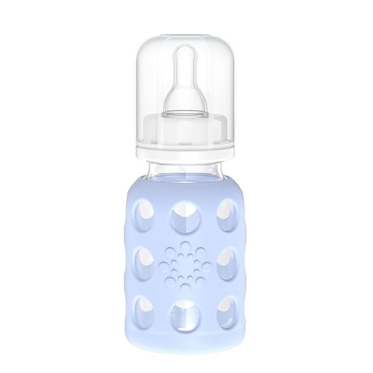 Lifefactory Glass Baby Bottle with Stage 1 Nipple and Protective Silicone Sleeve Blanket 4 Oz