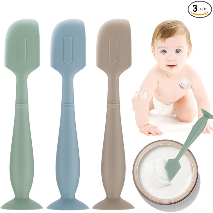 Baby Diaper Cream Spatula,3 Pack Silicone Diaper Cream Applicator Baby Butt Paste Spatula Diaper Cream Brush for Newborn Baby, 1 x Large Size (Green&Blue&Khaki)