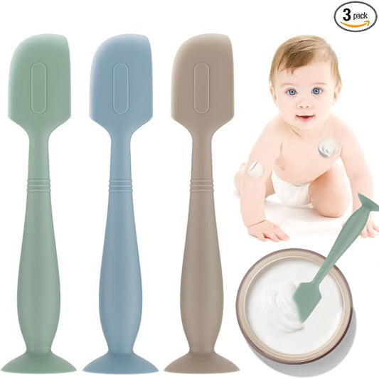 Baby Diaper Cream Spatula,3 Pack Silicone Diaper Cream Applicator Baby Butt Paste Spatula Diaper Cream Brush for Newborn Baby, 1 x Small Size (Green&Blue&Khaki)
