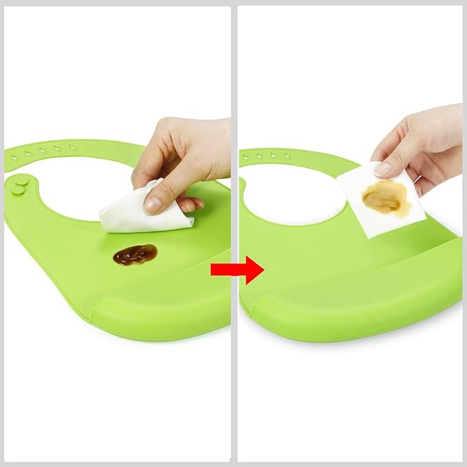PandaEar 2 Pack Silicone Baby Bibs Super Thin Light Weight for Babies & Toddlers Feeding, Adjustable Silicone Bibs with Food Catcher Pocket, Waterproof, Soft, Unisex, Non Messy (Blue Green)