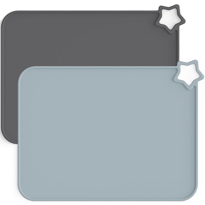 Moonkie Silicone Placemats for Baby & Kid, Stain-Proof Non-Slip Toddler Food Mats Eating Table Mat with 2 Packs