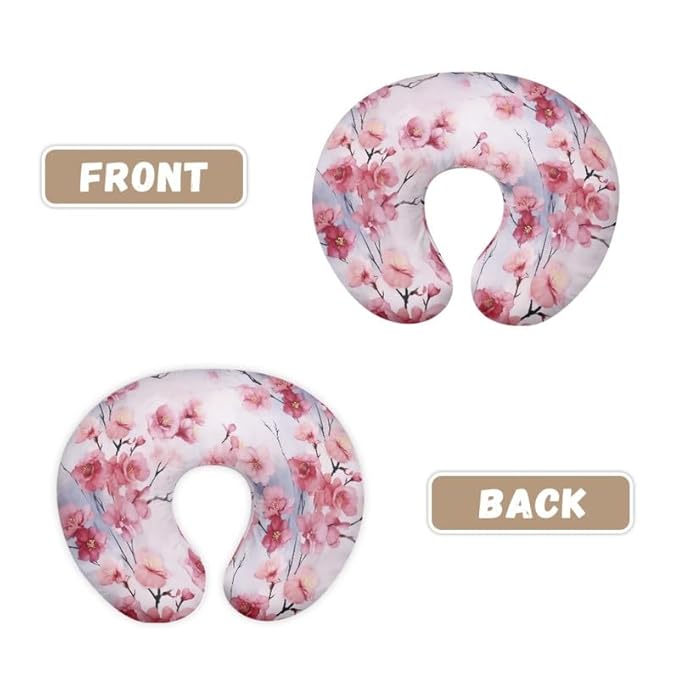 Pink Peach Blossom Nursing Pillow Covers Chinese Peach Flower Breast Feeding Pillow Support Lounger Cover Cherry Blossom Removable Nursing Pillow Cover, Machine Washable