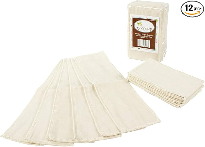 OsoCozy Gauze Cloth Diaper Doublers - 100% Unbleached Gauze Weaved Cotton, 4x12 inches, 6 Layers Thick. Add Extra Absorbency to Your Cloth Diapers - 12 Pack