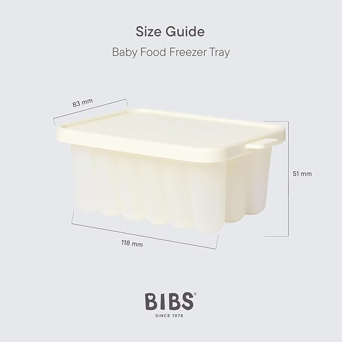 BIBS Baby Food Freezer Tray for Easy Storage, Compatible with BIBS Food Feeder, Spill-Proof, Silicone Bottom, Includes Lid, BPA-Free - Ideal for Breastmilk, Purees, Smoothies - Ivory