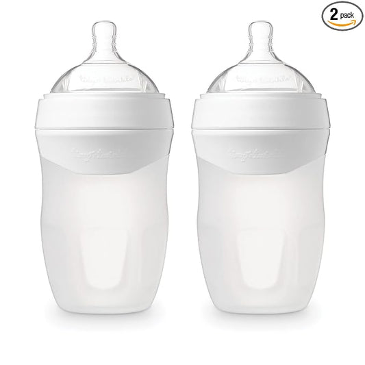 Tiny Twinkle Silicone Baby Bottle with Comfort Grip and Soft Flexible Nipple - Squeezably Soft Baby Bottles for Newborn and Up (White, 8 Ounce - 2 Pack)