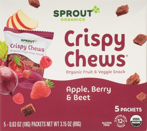 Sprout Organic Baby Food, Stage 4 Toddler Fruit Snacks, Red Fruit Beet & Berry Crispy Chews, 0.63 Oz Single Serve Packs (5 Count)