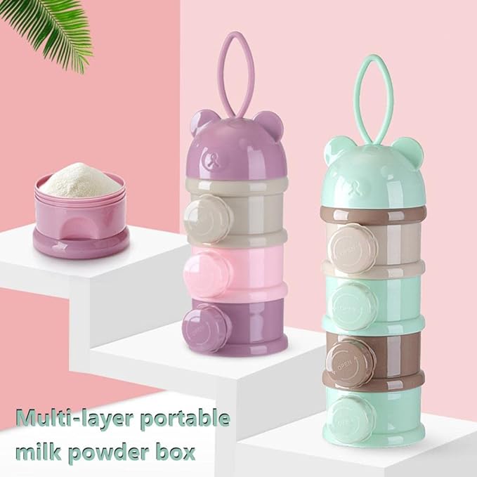 Enfudid Portable Milk Powder Dispensers Pot, 4 Layer Formula Milk Storage Container Portable Food Storage Containers, Food, Snacks, Powder Container for Travel and Outdoor Activities