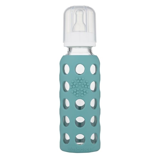 Lifefactory 9oz Glass Baby Bottle 2pk Bundle with 2 Stage 3 Nipples (Kale/Kale)
