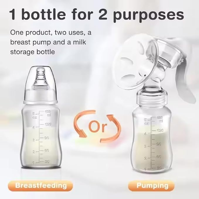 Manual Breast Pump Portable Breast Pump for Travel, Extractor de Leche Manual, Milk Catcher, Breastfeeding Essentials, Handheld Breast Shield & Accessories 5 Fl Oz/150ml+Lid+35mm Flange