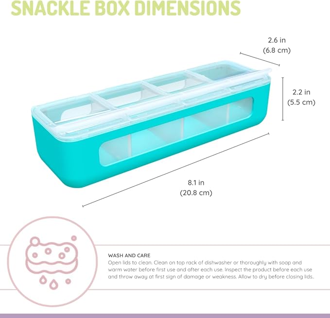 melii Snackle Box | 4 Compartment Divided Snack Container with Individual Lids, Kids Lunch & Travel Food Storage Organizer, BPA-Free, 2-Pack (Blue + Mint)