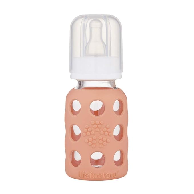 Lifefactory Glass Baby Bottle BPA Free | Protective Silicone Sleeve | 4oz/9 oz Pack of 2 | Papaya, Cantaloupe