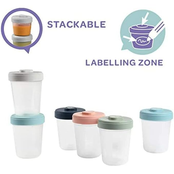 Askshy Béaba, Lot de 6 Portions Conservation Clip, Pots empilables et emboîtables, 100 Pour Cent hermétique, Graduation, Zone marquage, Congélation, Conservation Lait Maternel (6 x 250 ml)