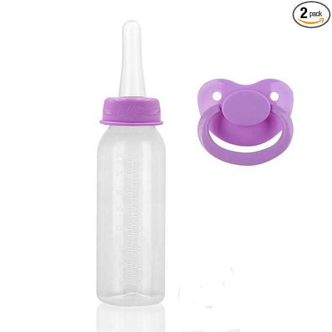 Adult Bottle with Big Sized Pacifier Set 8 oz (Purple)