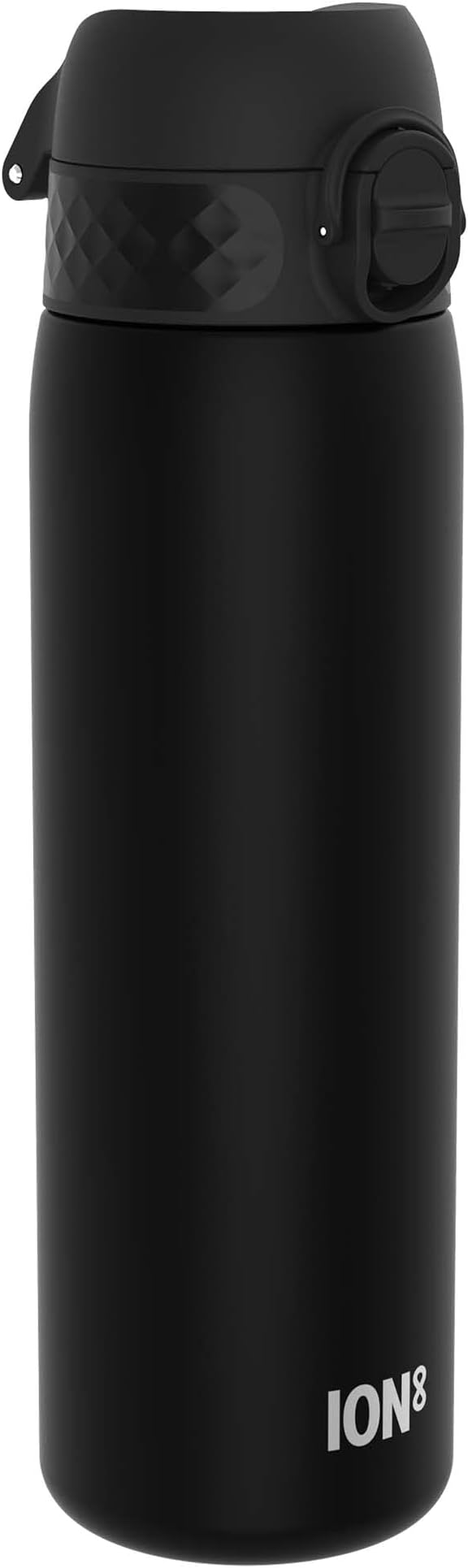 Ion8 Water Bottle, 500 ml/18 oz, Leak Proof, Easy to Open, Secure Lock, Dishwasher Safe, BPA Free, Hygienic Flip Cover, Carry Handle, Fits Cup Holders, Easy Clean, Odor Free, Carbon Neutral, Black