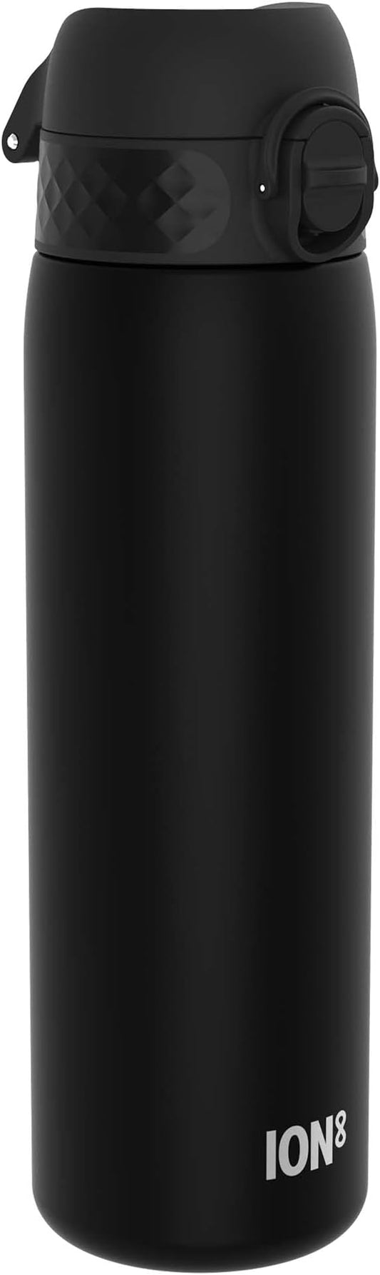 Ion8 Water Bottle, 500 ml/18 oz, Leak Proof, Easy to Open, Secure Lock, Dishwasher Safe, BPA Free, Hygienic Flip Cover, Carry Handle, Fits Cup Holders, Easy Clean, Odor Free, Carbon Neutral, Black