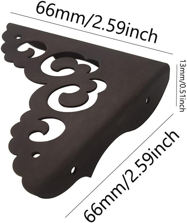 Metal Corner Protectors Set of 4, Vintage Decorative Corner Protector for Antique Wooden Chests, Tables, Desks, Boxes, Edge Protection, Hollowed Out Flower Corner Guards for Decor Furniture (Black)
