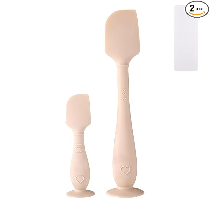 2pcs Baby Diaper Cream Spatula with Travel Case, 2 Sizes Soft Flexible Silicone Butt Paste Applicator Baby Diaper Rash Cream Spatula Bum Brush for Newborn(Beige)
