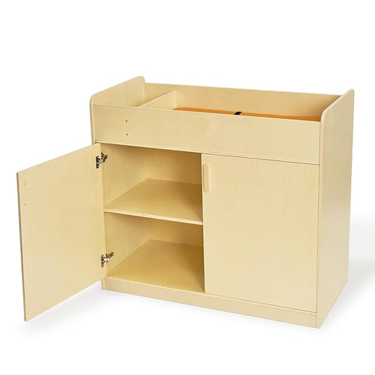 Monläurd® Wooden Diaper Changing Table with Storage – Baby Changing Station with Safety Guardrails & Double Doors, Durable Birch Wood Organizer for Nursery, Daycare & Home