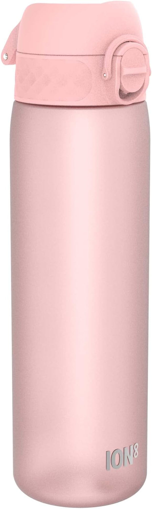 ION8 Water Bottle, 500 ml/18 oz, Leak Proof, Easy to Open, Secure Lock, Dishwasher Safe, BPA Free, Hygienic Flip Cover, Carry Handle, Fits Cup Holders, Easy Clean, Odor Free, Carbon Neutral, Rose Pink